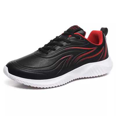 Man Lace up Vulcanized Shoes Comfortable Couple PU Breathable Fashion Black Soft Casual