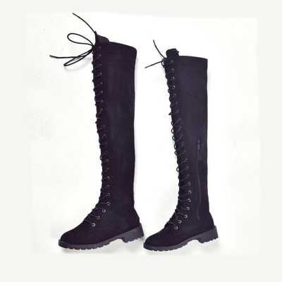Woman Winter Boots New Round Head Square With Thin Tie Over Knee Long Knight Boots Zapatos De Mujer Over Knee Boots Womens