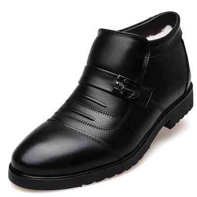 100% Genuine Leather Winter Boots Men Winter Shoes Cowhide Leather Warm Shoes Plush Black Chelsea Boots Man Ankle Booties KA439
