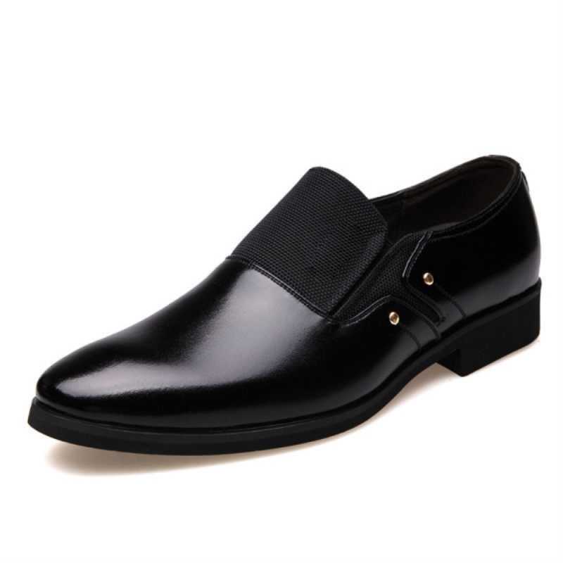 2021 Fashion Slip on Leather Pointed Toe Men Dress Shoes Business Wedding Oxfords Formal Shoes for Male Big Size 38 47