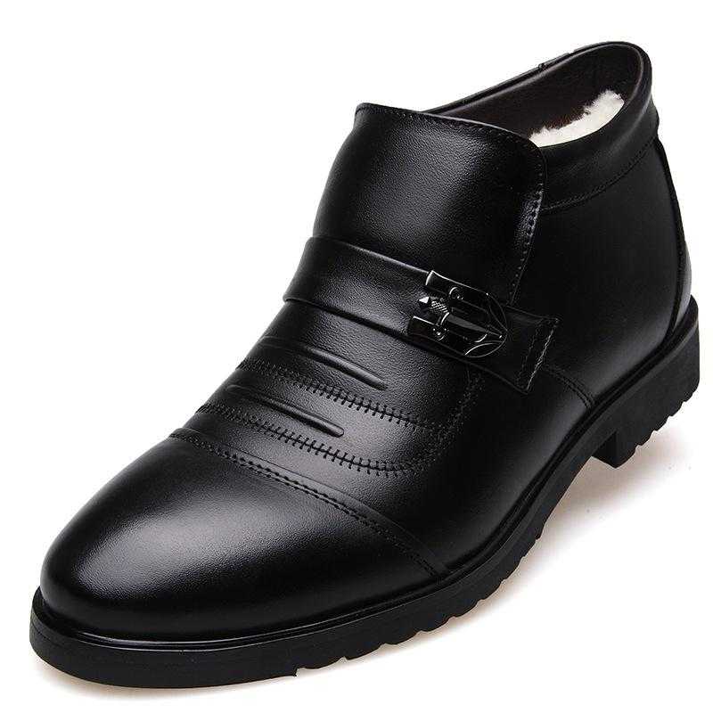 100% Genuine Leather Winter Boots Men Winter Shoes Cowhide Leather Warm Shoes Plush Black Chelsea Boots Man Ankle Booties KA439