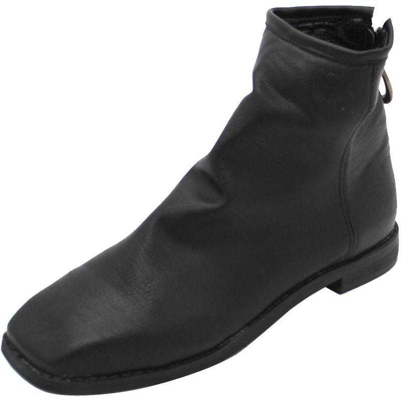 Folds leather boots ladies motorcycle flat square toe womens Classic shoes female sweet walking shoes