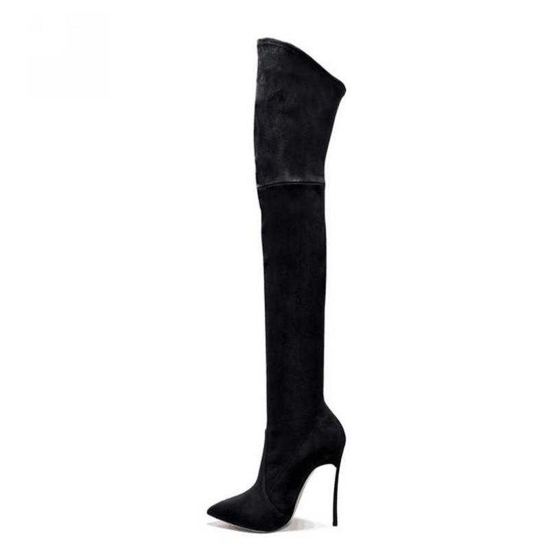 Fashion Autumn Women Shoes Thigh High Boots Stilettos Sexy Over the Knee Boots Pointy Toe High Heel 12CM Long Boots Women Black