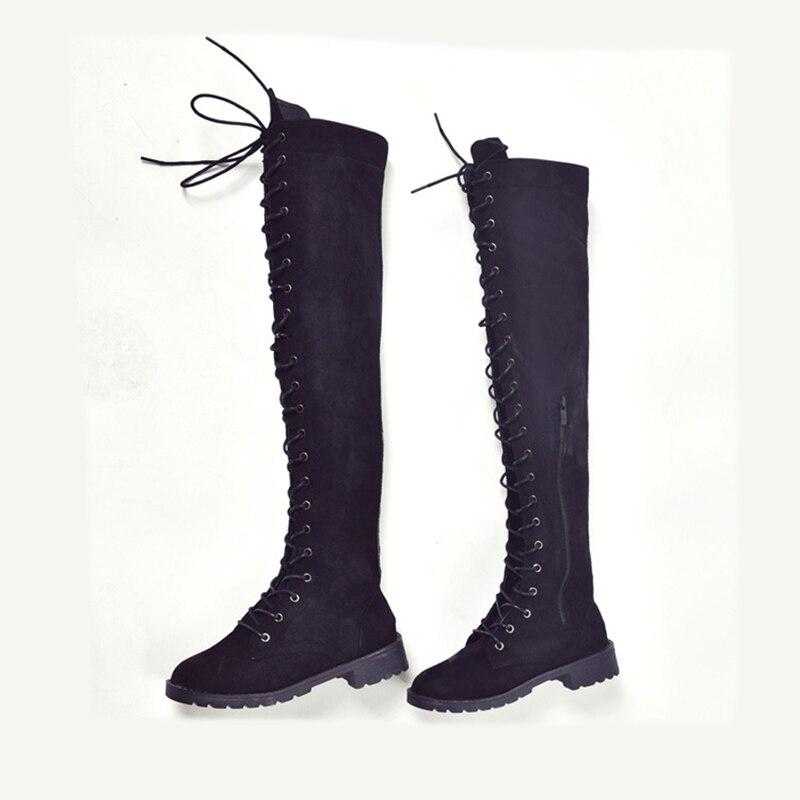 Woman Winter Boots New Round Head Square With Thin Tie Over Knee Long Knight Boots Zapatos De Mujer Over Knee Boots Womens